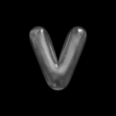 Ice letter v - Small 3d Winter font isolated on black background.の写真素材