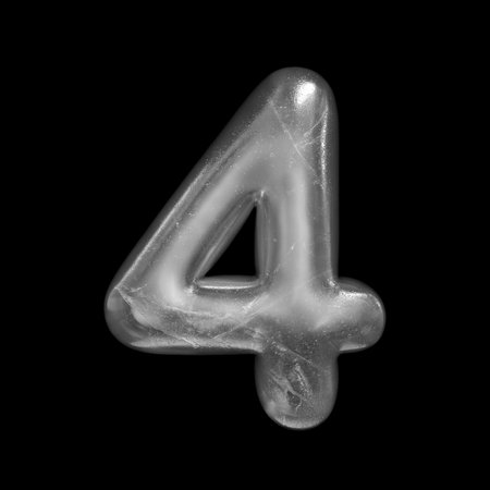 Ice number 4 - 3d Winter digit isolated on black background.の写真素材