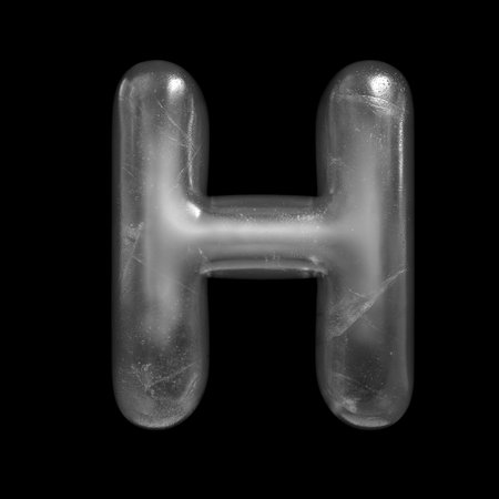Ice letter H - large 3d Winter font isolated on black background.の写真素材