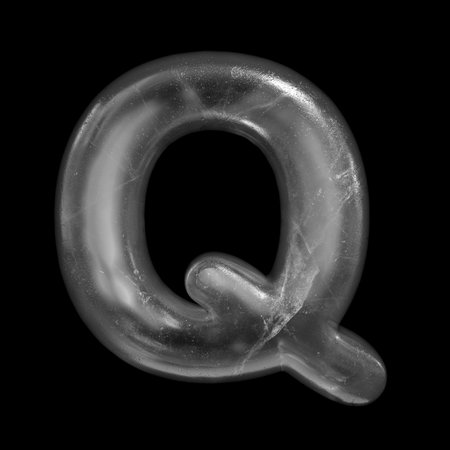 Ice letter Q - large 3d Winter font isolated on black background.の写真素材