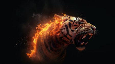 Tiger in fire - Generative AIの素材