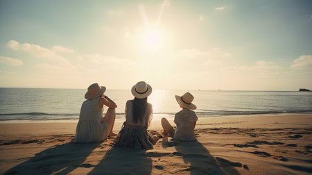 Family on the beach - Generative AI, AI generatedの素材