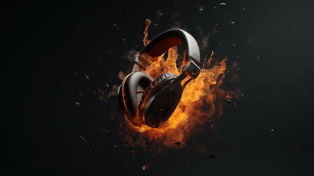 headphone in fire - generative AIの素材