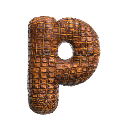 crocodile letter P - Lowercase 3d reptile font - Suitable for wildlife, ecology or conservation related subjectsの写真素材