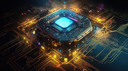Futuristic central processing unit - generative AI, AI generatedの素材