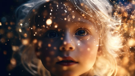 Fantasy portrait of a cute child with fairy lights - generative AI, AI generatedの素材