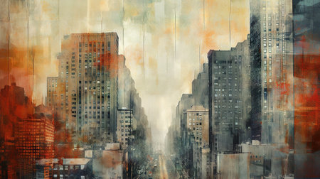 Abstract city street view - grungy painting - generative AI, AI generatedの素材