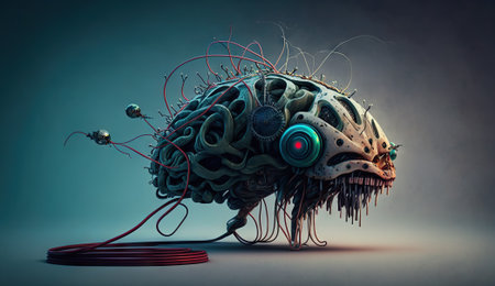 Digital brain machine - Artificial intelligence - generative AI, AI generatedの素材