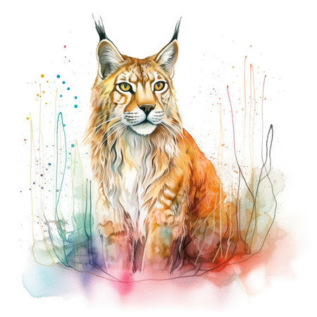 Splash watercolor lynx illustration - generative AI, AI generatedの素材