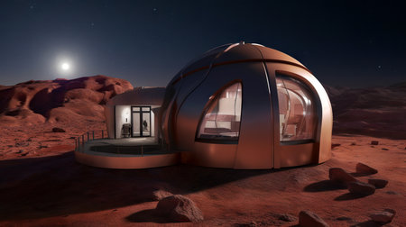 Colony on planet mars - futuristic station - generative AI, AI generatedの素材