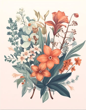 colorful summer floral art print - watercolor painting -Generative AIの素材