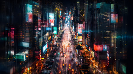 a futuristic detailed cityscape with a lot of lights at night - Generative AIの素材