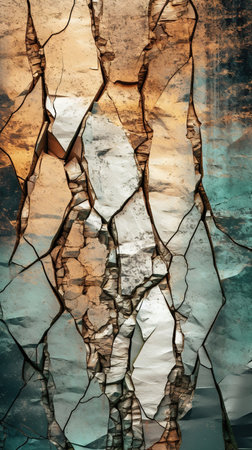 Blue and orange cracked surface - wall art -generative AI, Ai generatedの素材