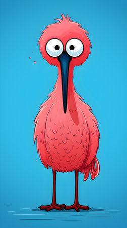 A cartoon illustration of a flamingo bird on blue backgroundの素材