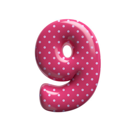 Polka dot number 9 - 3d pink retro digit - Suitable for Fashion, retro design or decoration related subjectsの写真素材
