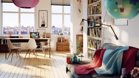 Cozy Urban Home Office with a Viewの素材