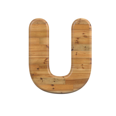 Wood letter U - Capital 3d pine font - suitable for Decoration, nature or wood related subjectsの写真素材