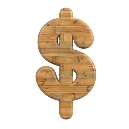 Wood dollar currency sign - Business 3d pine symbol - Suitable for Decoration, nature or wood related subjectsの写真素材