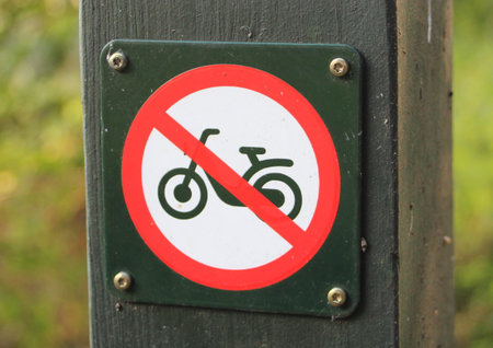 Sign prohibits moped ridingの写真素材
