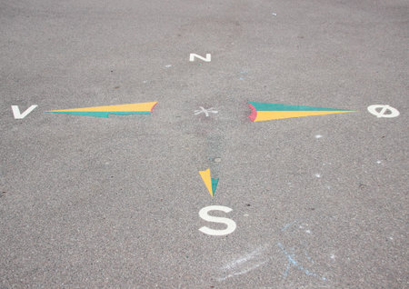 World corner sign on asphalt in schoolyardの写真素材