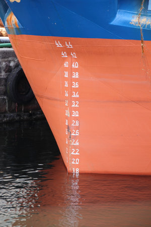 Stem of coaster with depth measure numbers on hullの写真素材
