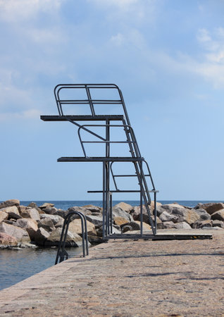Outdoor metal diving tower in two decksの写真素材