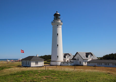 White Lighthouse Landmark at the world war museum in Hirtshalsのeditorial素材