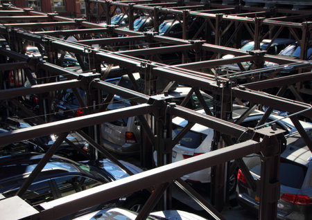 Outdoor American Car Parking Lot in Several Levels Backlight