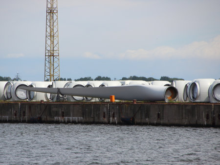 Large Windmill Wings at Harbor Pier Ready for Shipmentの写真素材