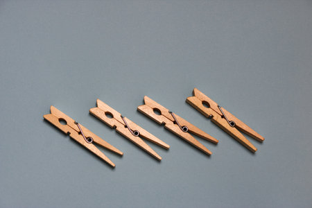 flat lay of some wooden clothespinsの写真素材