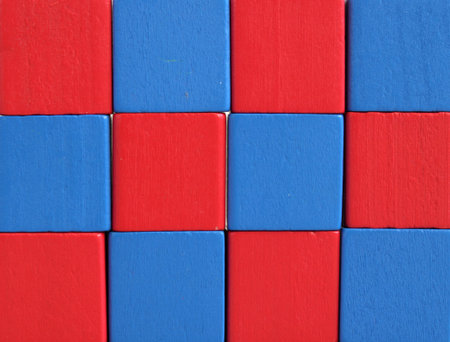 red blue square building blocksの写真素材