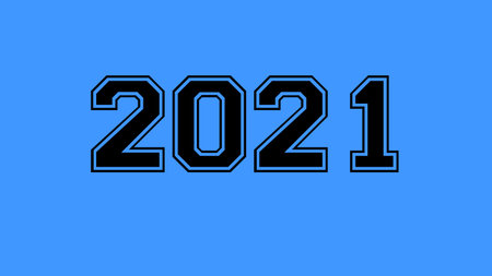 2021 number black lettering blue background