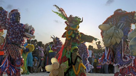 BOCA CHICA, DOMINICAN REPUBLIC, MARCH 2014: Resident people celebrate Caribbean Carnival on the Beachのeditorial素材