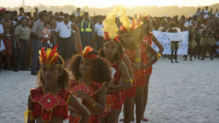 BOCA CHICA, DOMINICAN REPUBLIC, MARCH 2014: Resident people celebrate Caribbean Carnival on the...