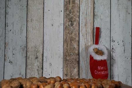 decoration for christmas time on wooden background
