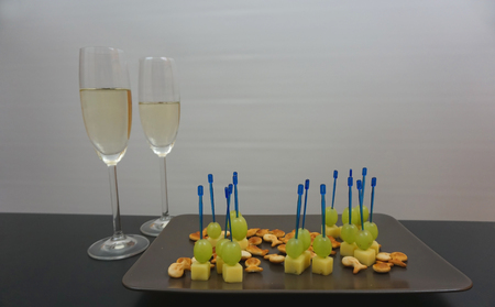 snacks and chips for a party on black backgroundの写真素材