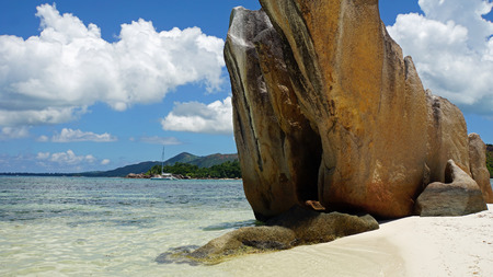 tropical beach on curieuse islandの写真素材
