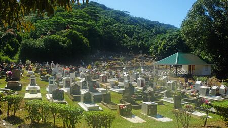 tropical graveyard on la digue island seychelles