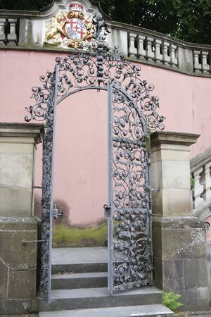 traditional german architecture with archway in meersburgの写真素材