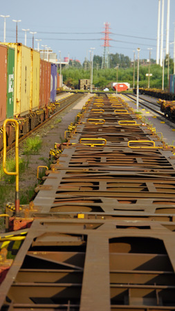 colorful train vaggons in harbor