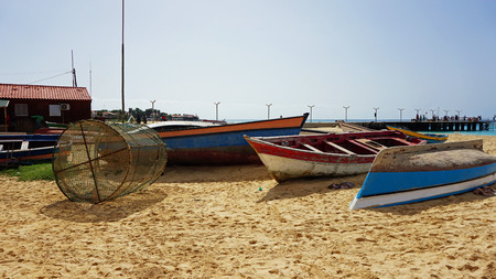 colorful fisher boast at santa maria beachの写真素材