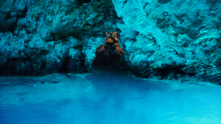 amazing natural blue cave in bisevo croatiaの写真素材