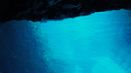 amazing natural blue cave in bisevo croatiaの写真素材