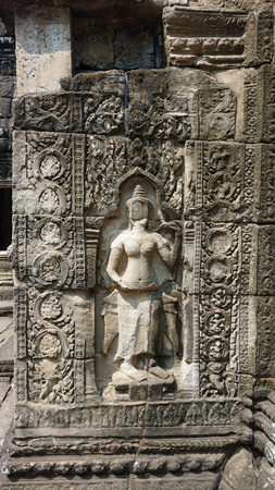 close up of wall figures in angkor watの写真素材