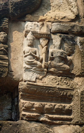 close up of wall figures in angkor watの写真素材