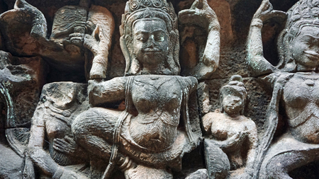 close up of wall figures in angkor watの写真素材