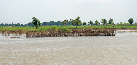 traditional fisherman village on tonle sap river in cambodiaの写真素材