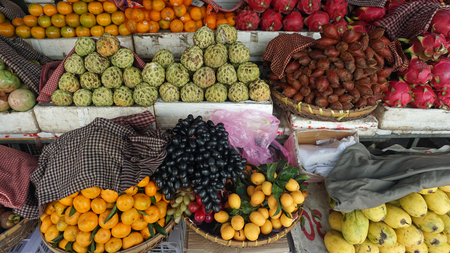 fresh food from a local market in phnom penhの写真素材