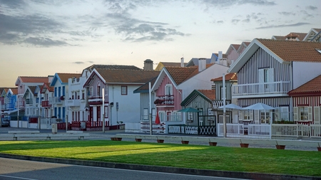 small tradiotional and colorful houses of costa nova