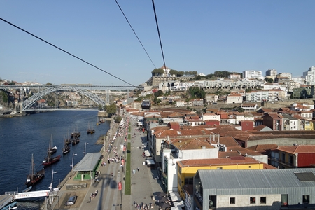 modern cable car on porto douro river